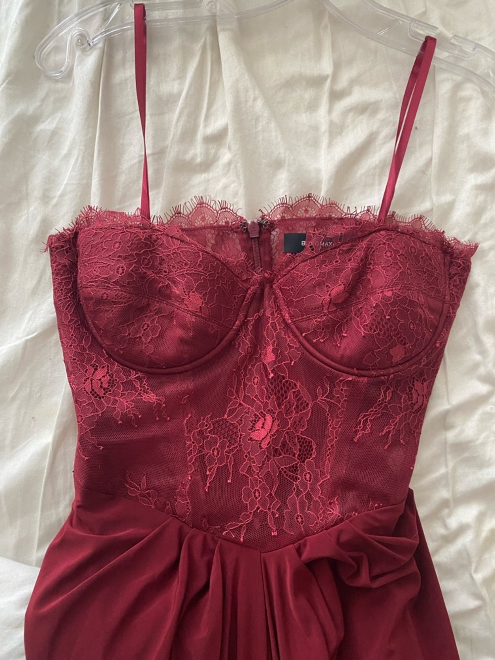 BCBG MaxAzria Red Lace & jersey Bustier gown sz 0, in stores now